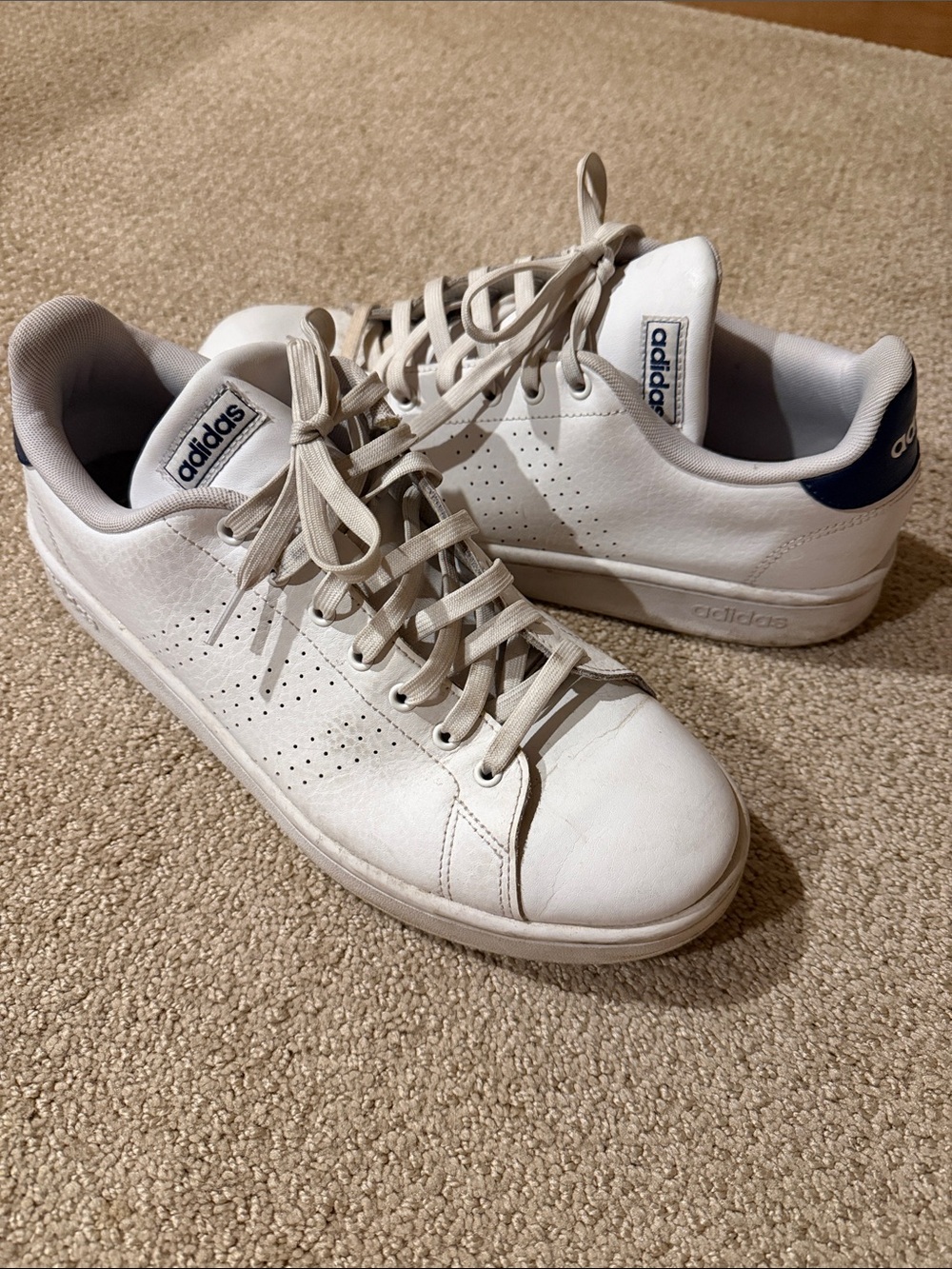 adidas Advantage White Sneakers with Navy Heel Tab